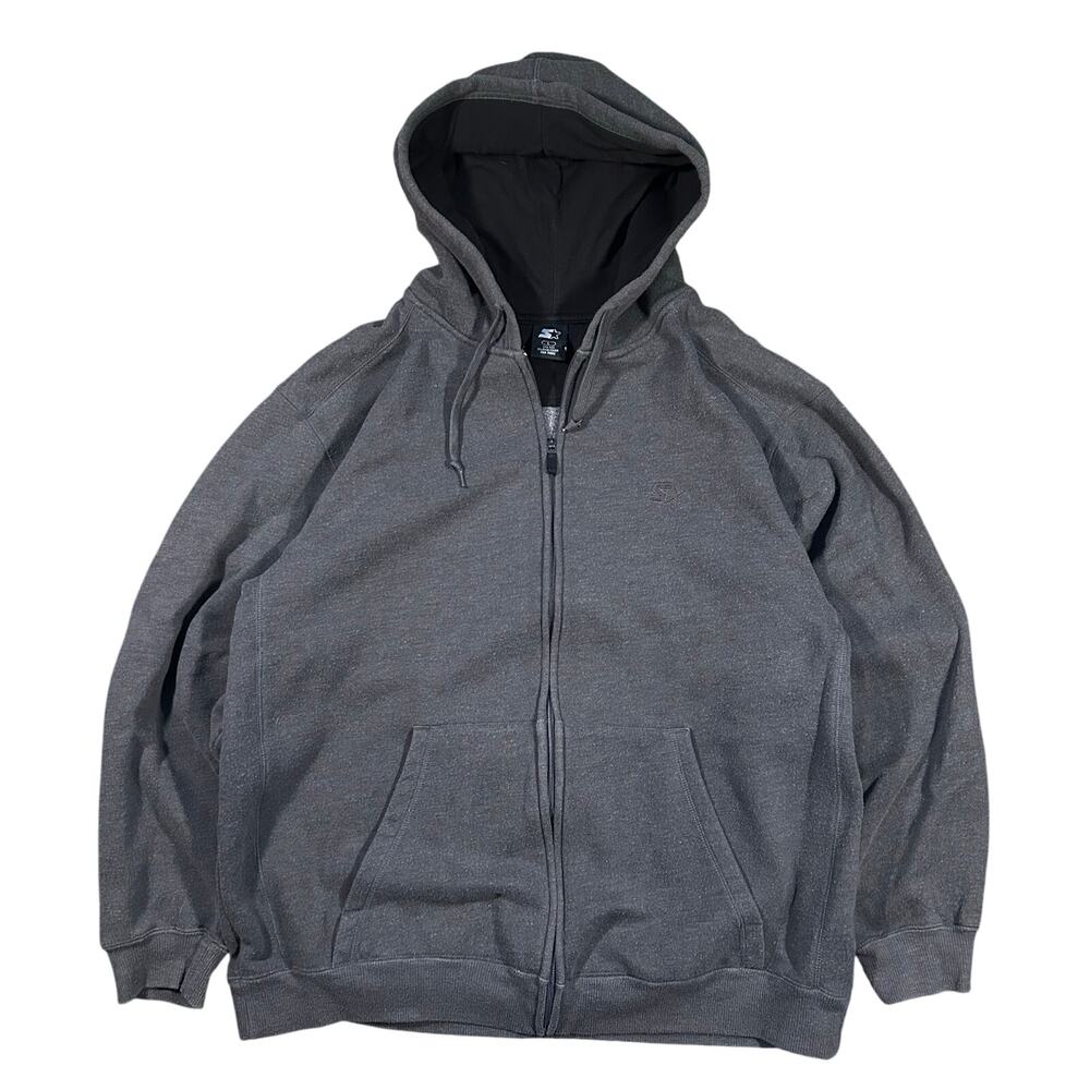 Vintage Y2K Starter Full Zip Gray Hoodie Sweatshirt Mens Large Essential Blank